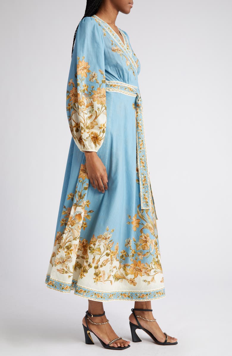 Zimmermann Floral Print Long Sleeve Cotton Chintz Wrap Dress, Alternate, color, 