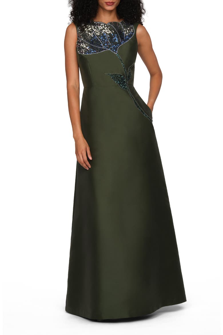 Charlene Embellished Taffeta Gown, Alternate, color, FOREST ELF