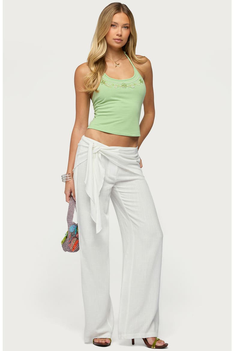 Suki Belted Sarong Cotton & Linen Pants, Alternate, color, WHITE