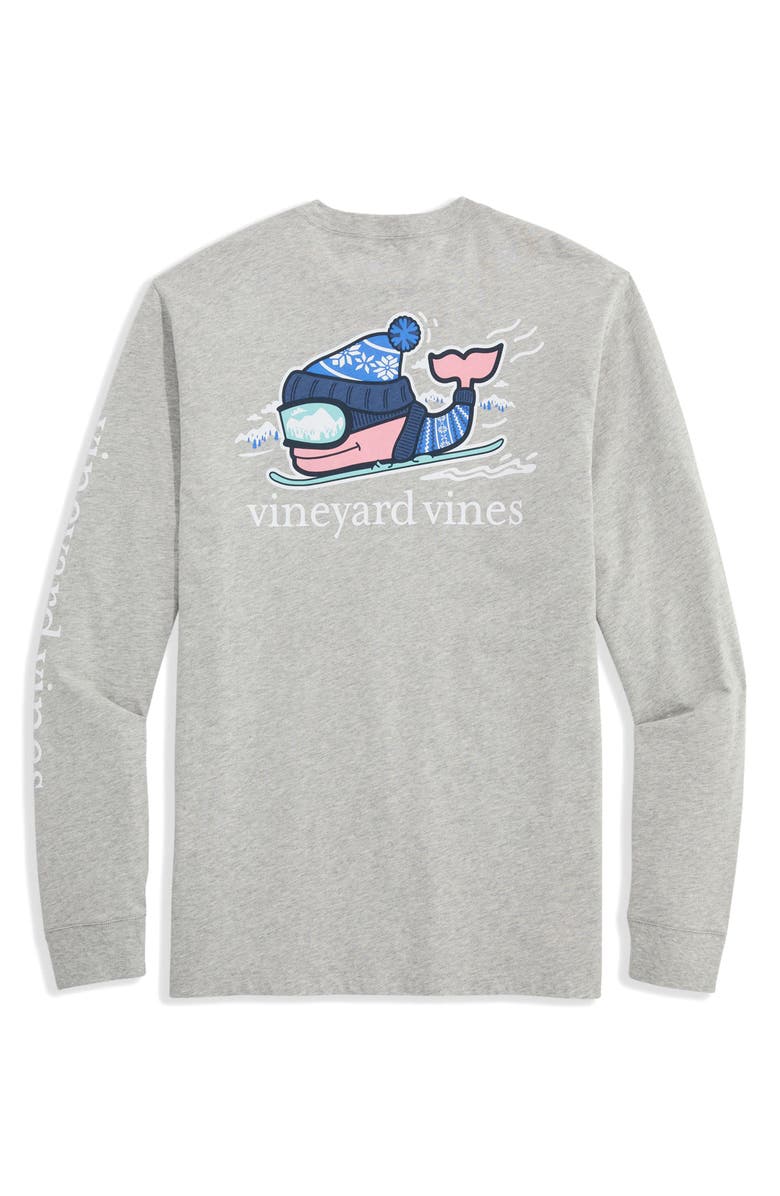 vineyard vines Downhill Ski Whale Long Sleeve Pocket Graphic T-Shirt, Alternate, color, Grey Heather