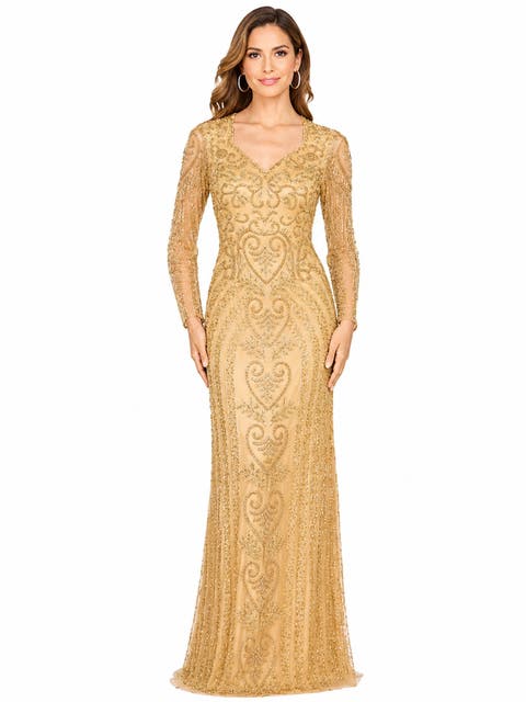 Beaded Faux-Wrap V-Neck Bridal Gown