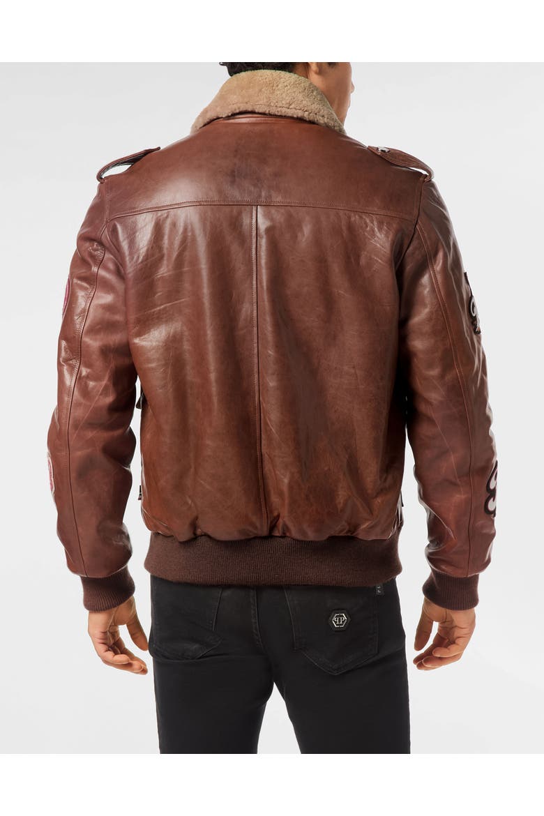 Nappa Leather And Shearling Aviator Jacket Beers Men, Alternate, color, brown