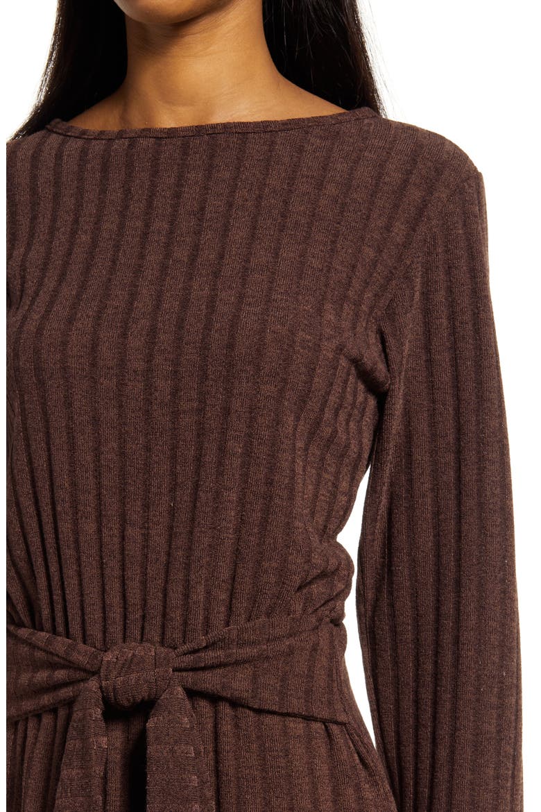Tie Front Long Sleeve Dress, Alternate, color, BROWN