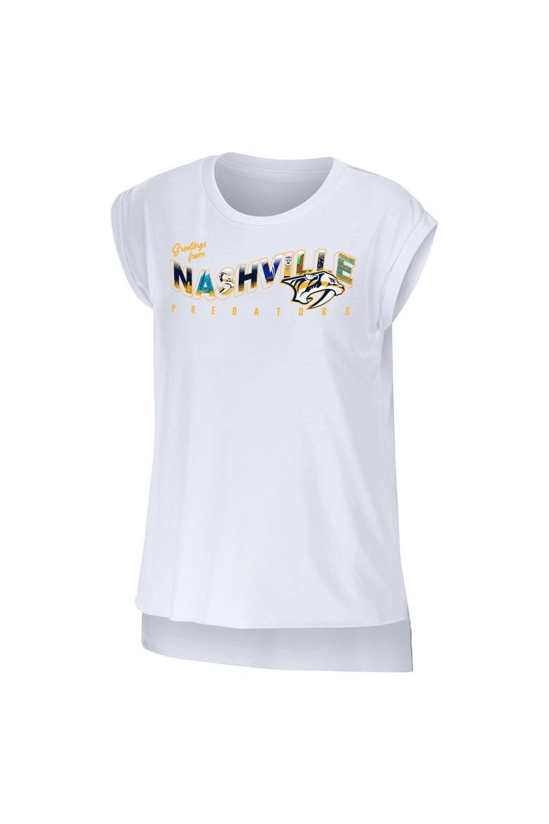 Women's WEAR by Erin Andrews White Nashville Predators Greetings From Muscle T-Shirt, Alternate, color, White