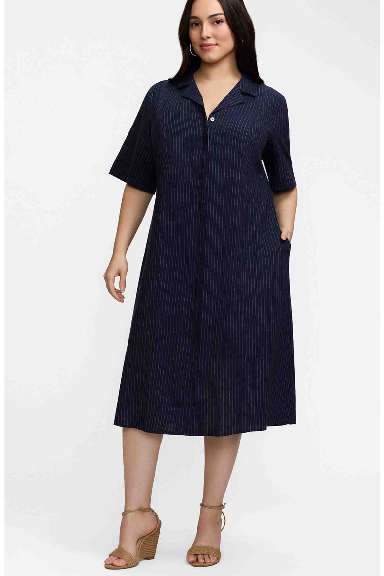Aniston Stripe Linen Blend Shirtdress, Alternate, color, NAVY BLUE/ WHITE