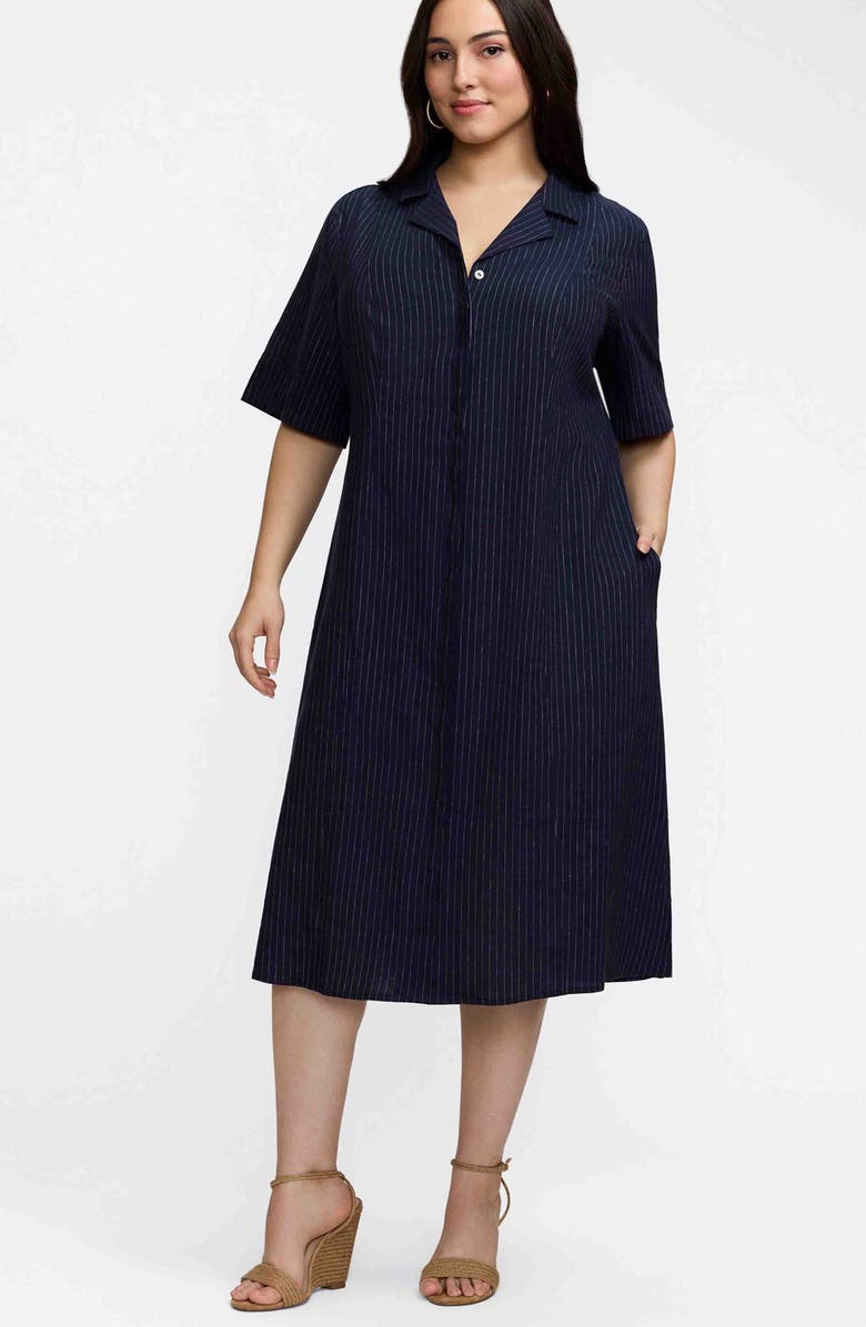 Foxcroft Aniston Stripe Linen Blend Shirtdress, Alternate, color, 