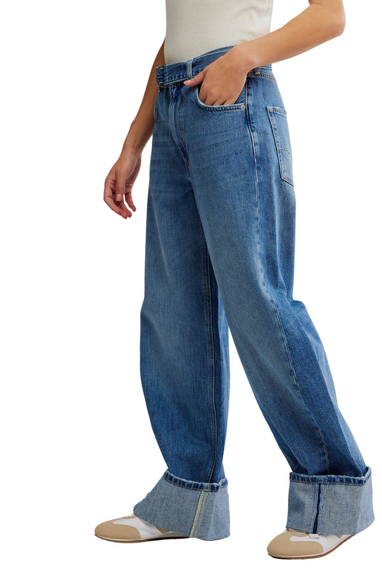 Free People East Bay Belted Cuffed High Waist Wide Leg Jeans, Alternate, color, Spunky