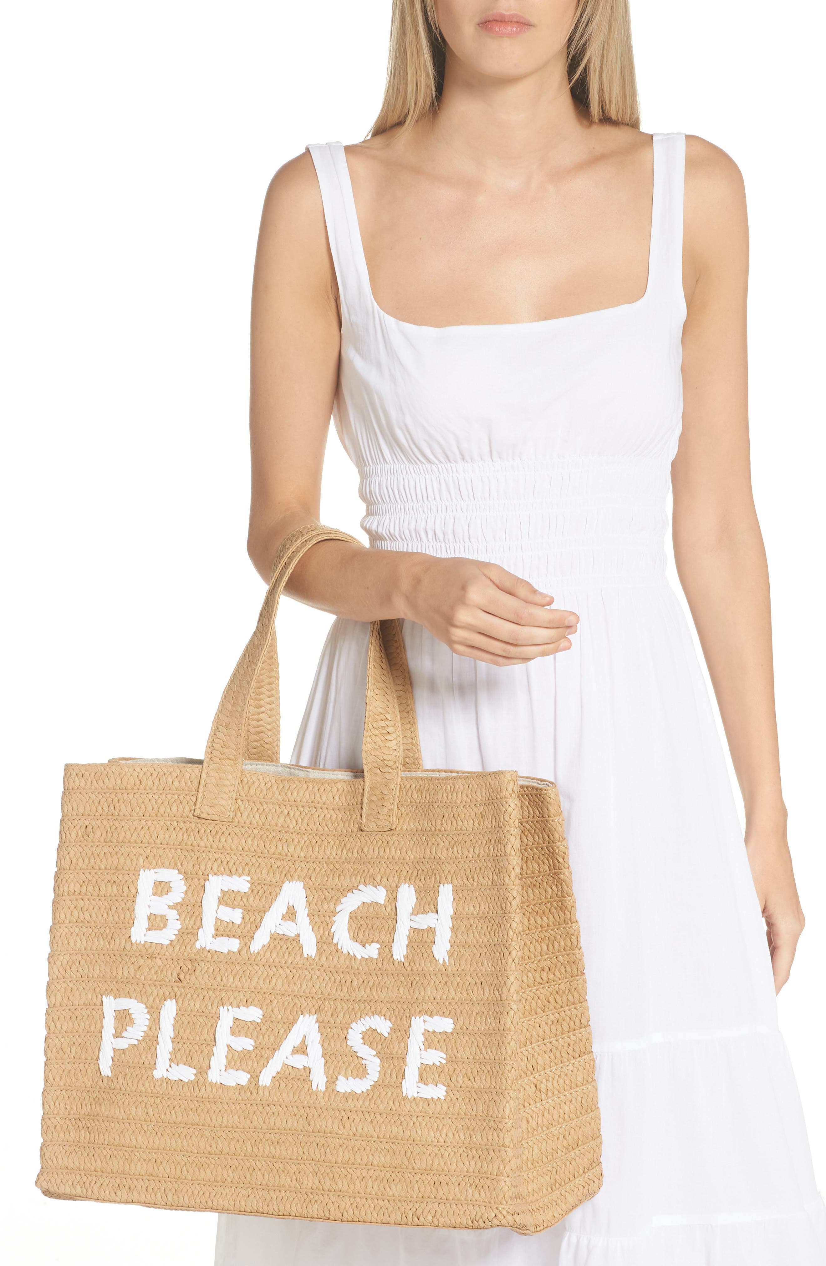 Beach Please Tote Bag, Alternate, color, SAND/ WHITE