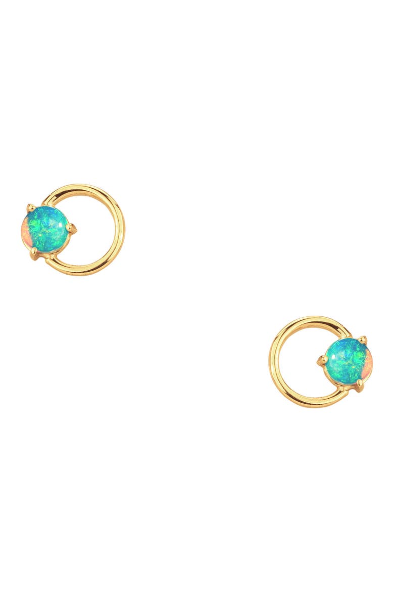 Large Opal Circle Stud Earrings, Main, color, 14KT GOLD