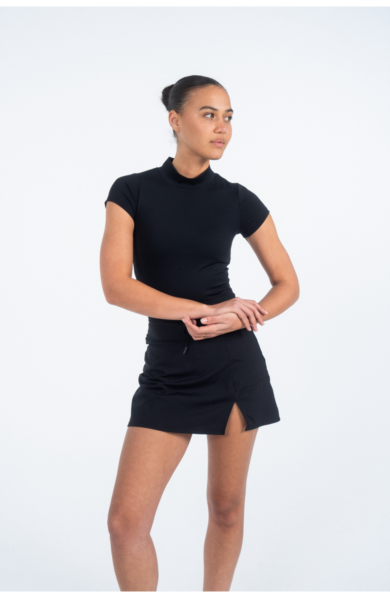 Sierra Madre Golf Ready Mock Neck Short Sleeve Top, Alternate, color, Black