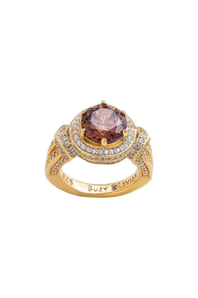 Round Cubic Zirconia Ring, Alternate, color, BROWN