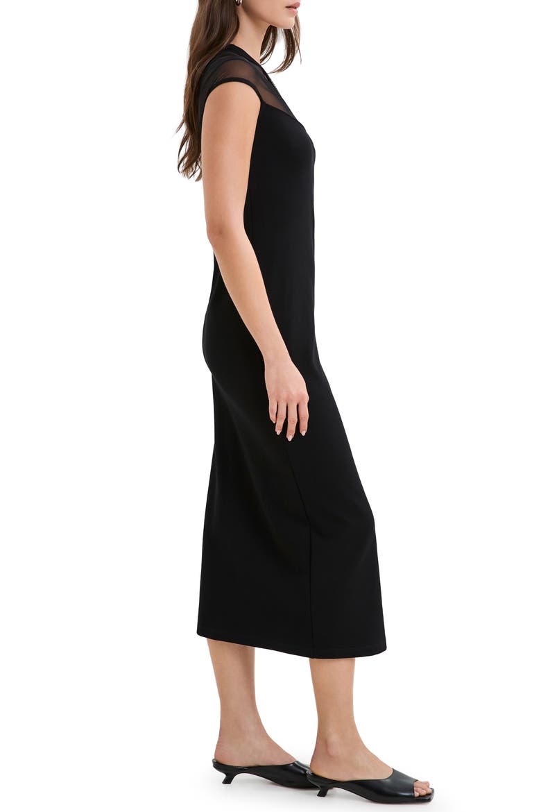 Kiran Sheer Accent One-Shoulder Midi Dress, Alternate, color, BLACK