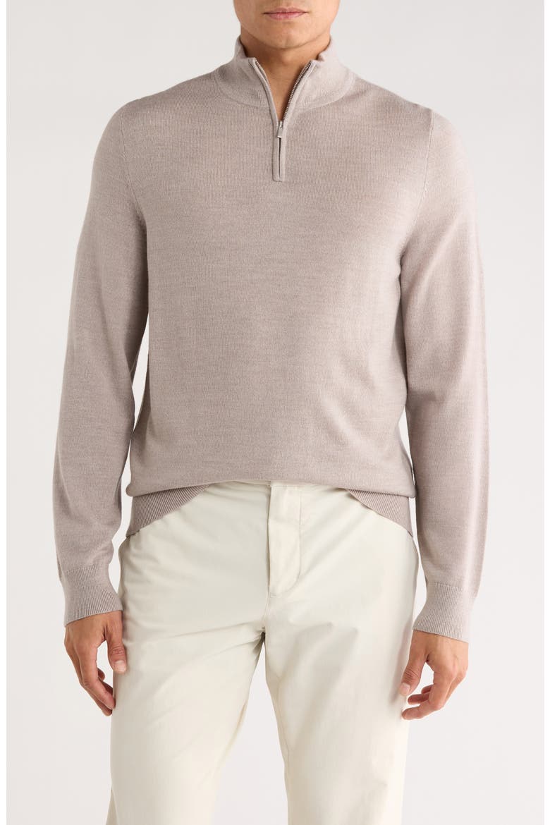 Washable Merino Wool Quarter Zip Sweater, Main, color, BEIGE STRING HEATHER