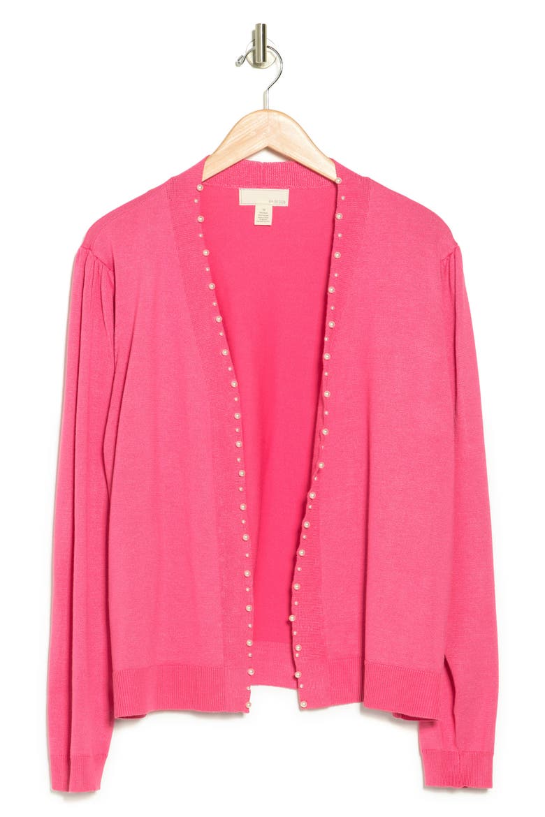 Panther Pearly Beaded Open Front Cardigan, Alternate, color, FANDANGO PINK