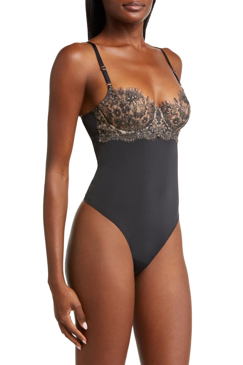 Entice Lace Cup Underwire Teddy, Alternate, color, BLACK/ NYLON