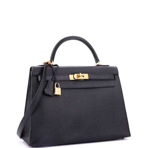 Pre-owned Hermes  Hermes Kelly Handbag Black Epsom With Gold Hardware 32 In Black