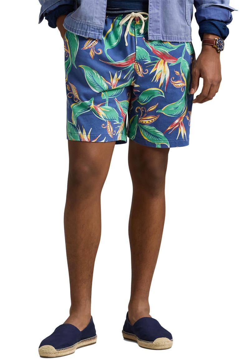Spa Floral French Terry Drawstring Shorts, Main, color, BIRDS OF PARADISE FLORAL
