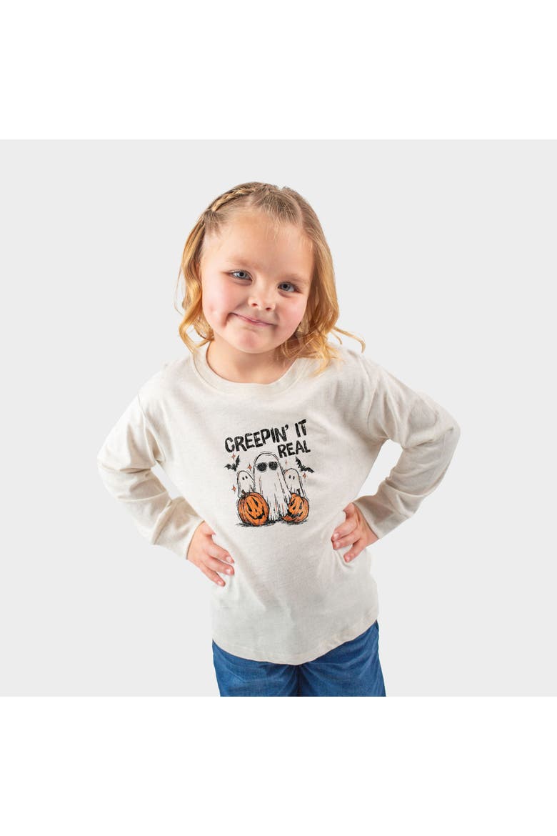 Creepin it Real Ghosts Toddler Long Sleeve Graphic Tee, Alternate, color, Natural