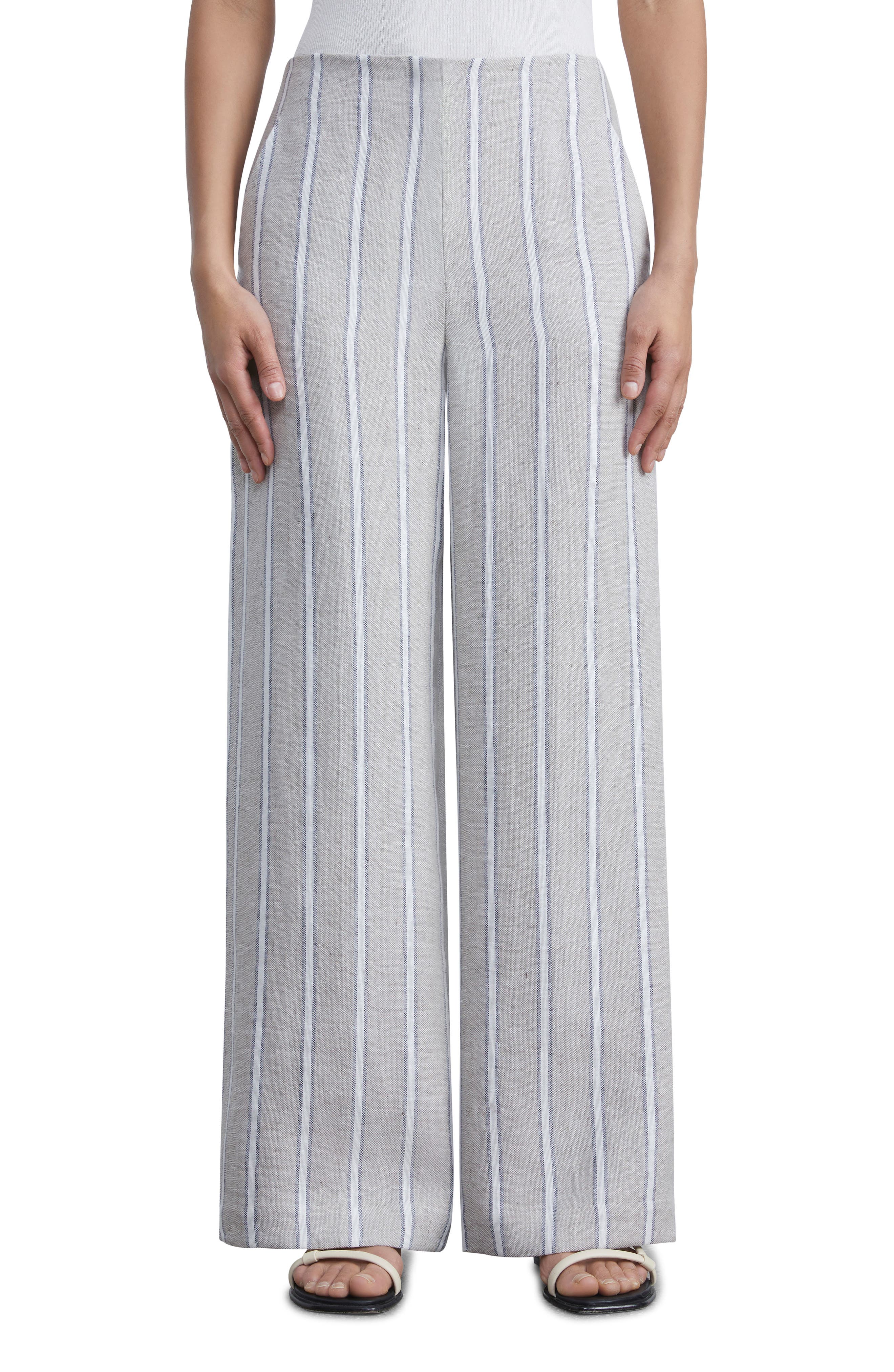 Lafayette 148 New York Sullivan Stripe Linen Wide Leg Trousers (Women ...