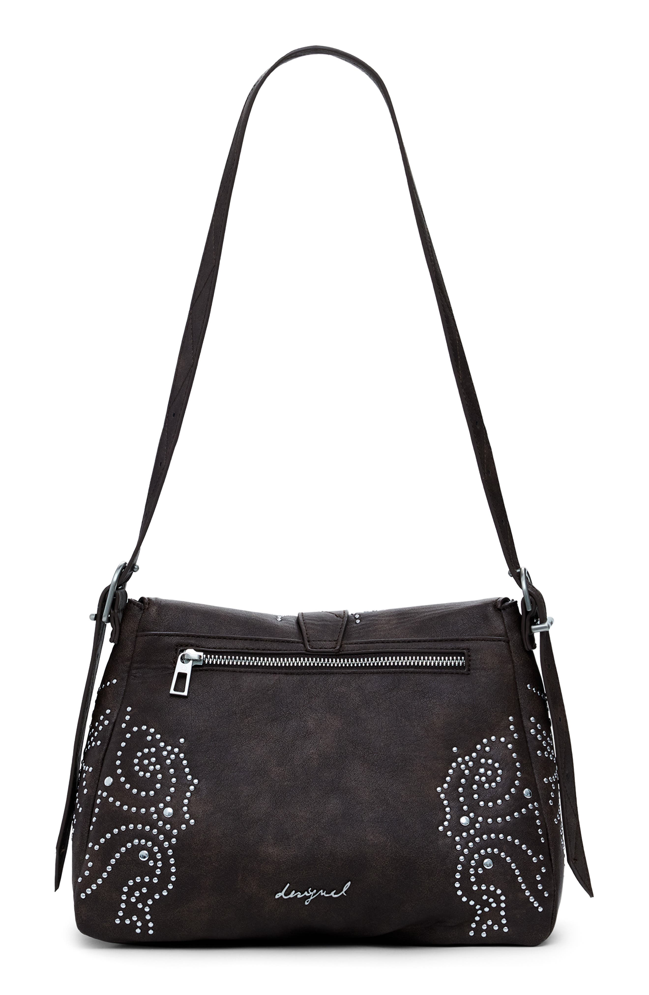 Desigual Studded Faux Leather Crossbody Bag, Alternate, color, Dark Brown