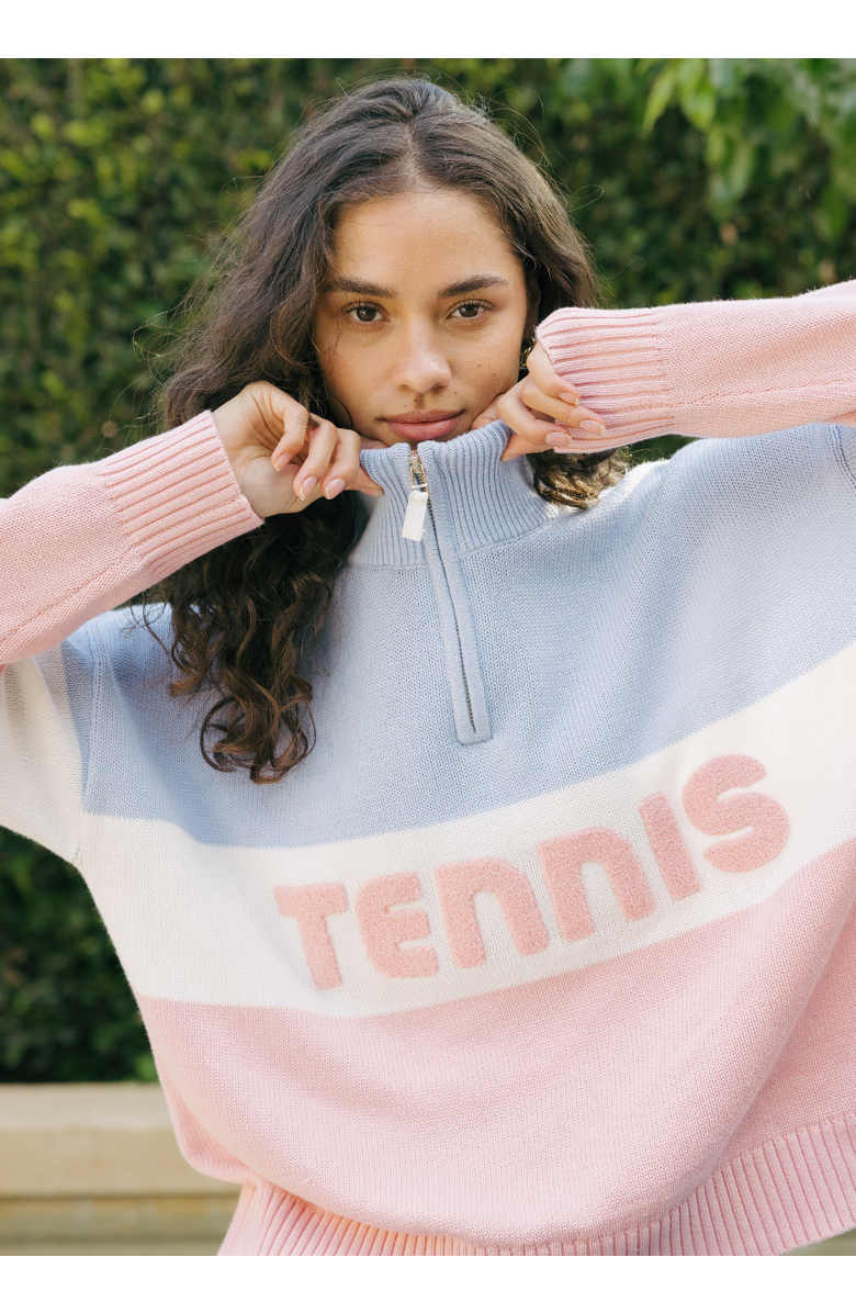 Ellsworth + Ivey Madison Quarter-Zip Sweater Tennis Colorblock, Alternate, color, Blue / Pink