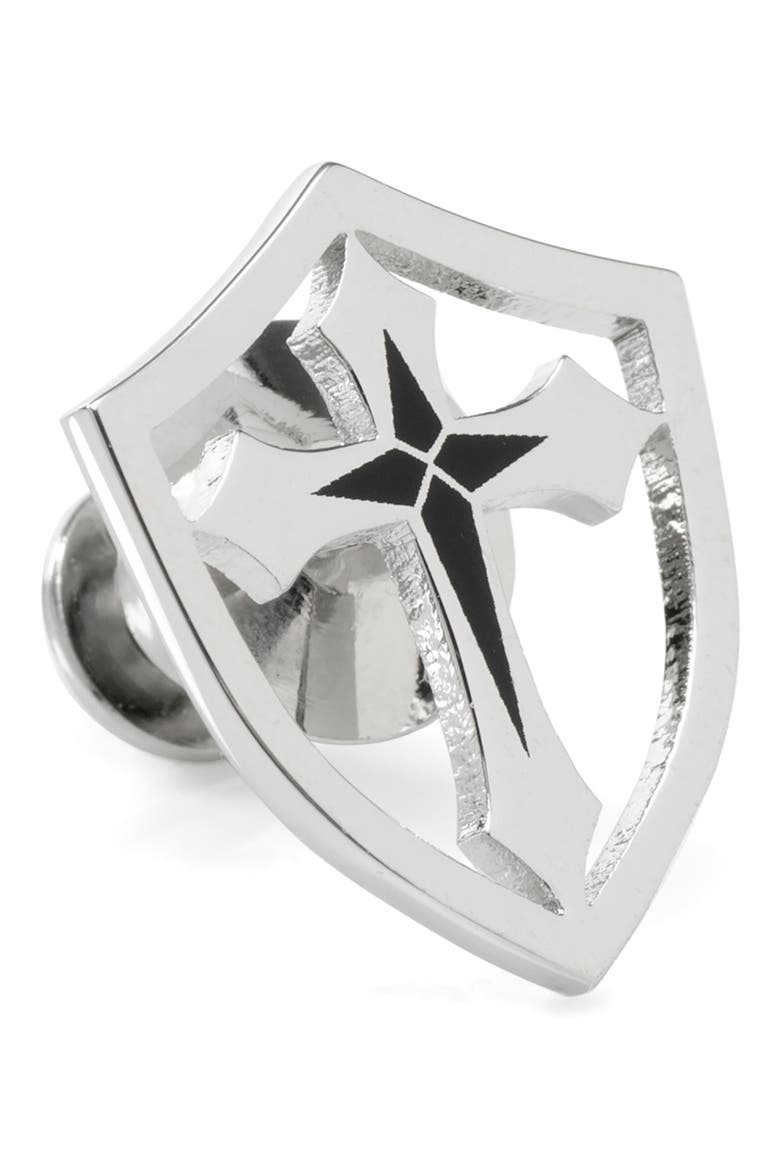 Cross Shield Stainless Steel Lapel Pin, Main, color, SILVER