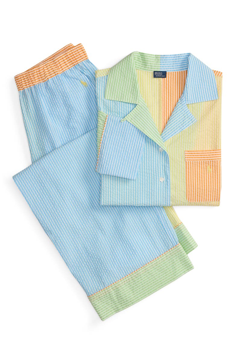 Colorblock Stripe Cotton Seersucker Pajamas, Alternate, color, MULTICOLOR
