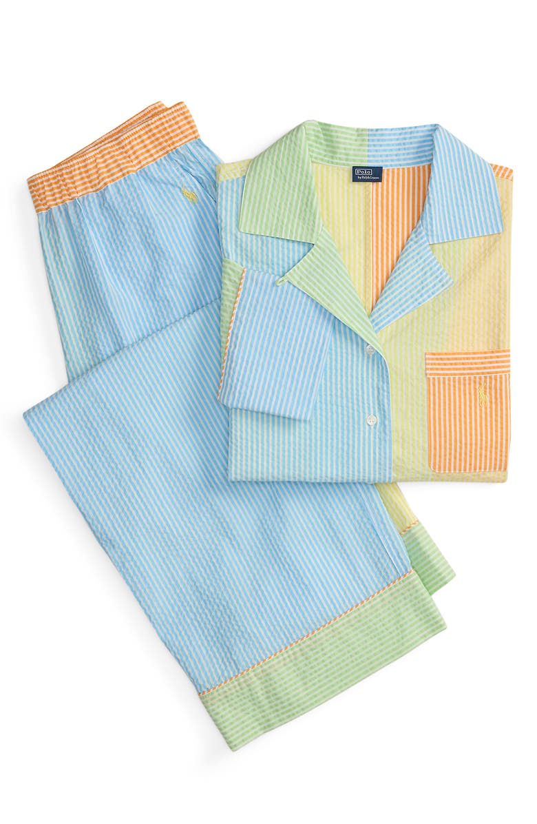 Polo Ralph Lauren Colorblock Stripe Cotton Seersucker Pajamas, Alternate, color, Multicolor