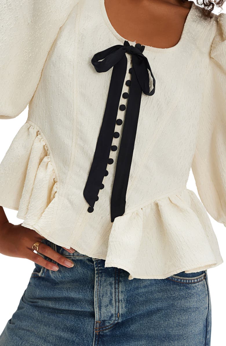 Free People Pamela Embroidered Bow Crop Top, Alternate, color, White Alyssum