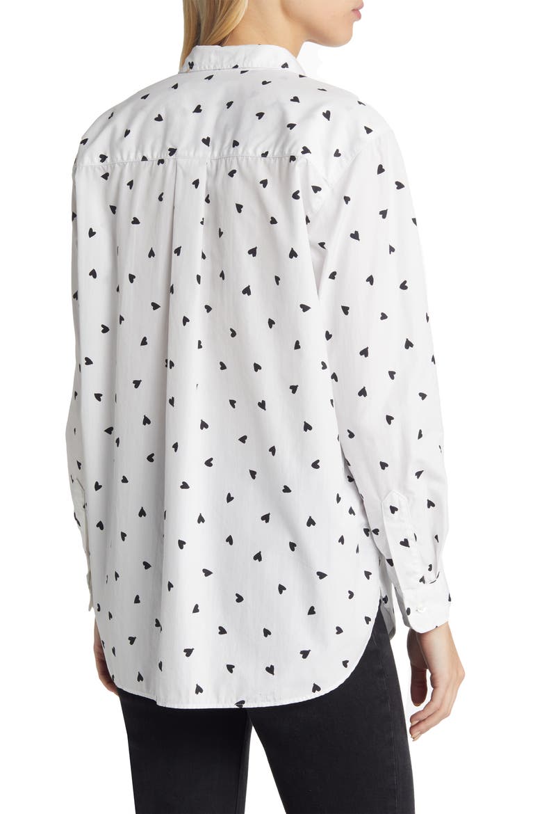Joedy Heart Print Cotton Button-Up Shirt, Alternate, color, WHITE W/ BLACK HEARTS