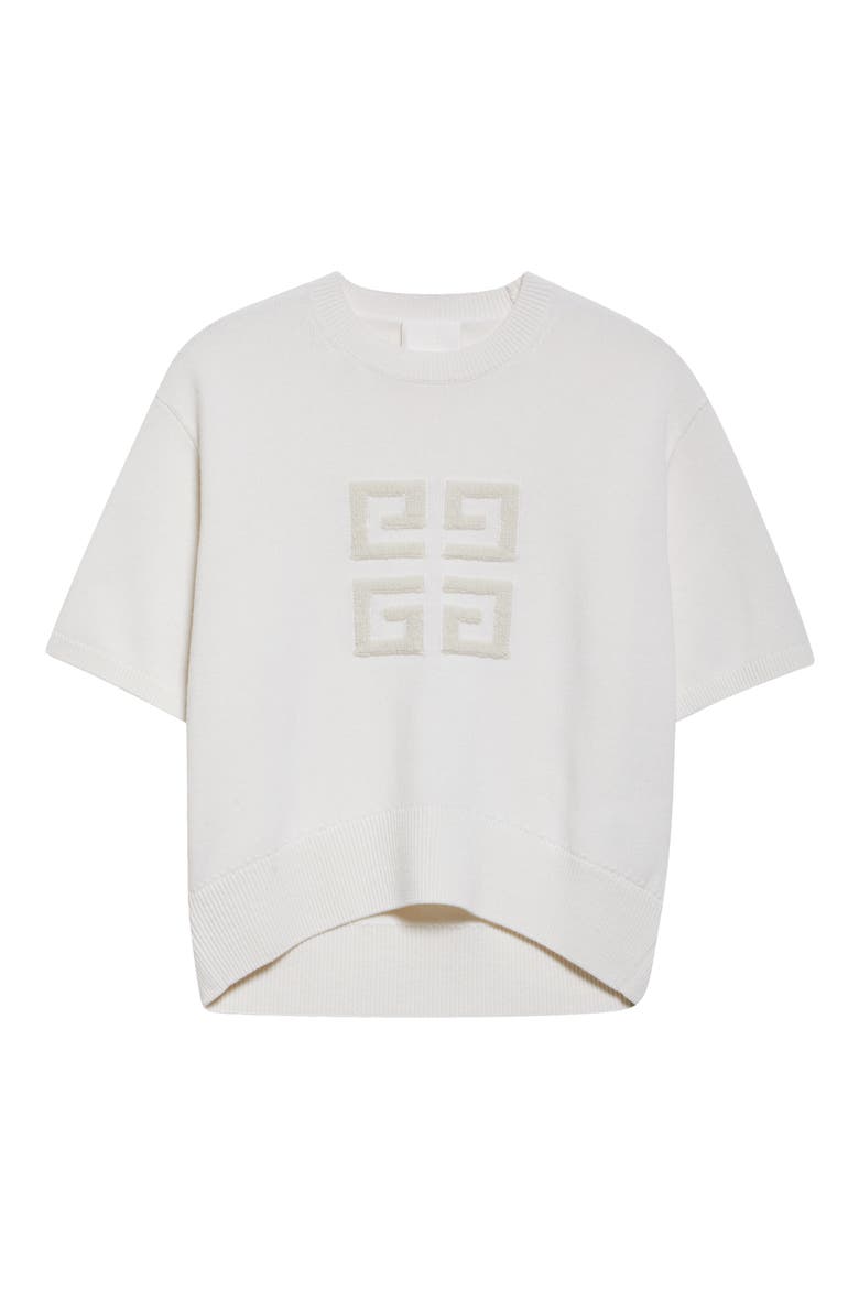 4G Logo Short Sleeve Cashmere Sweater, Alternate, color, WHITE/ BEIGE