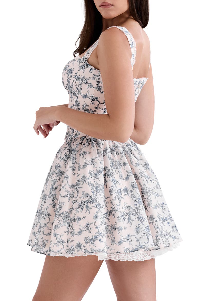 Brigitte Floral Lace Trim Fit & Flare Minidress, Alternate, color, NAVY CREAM FLORAL