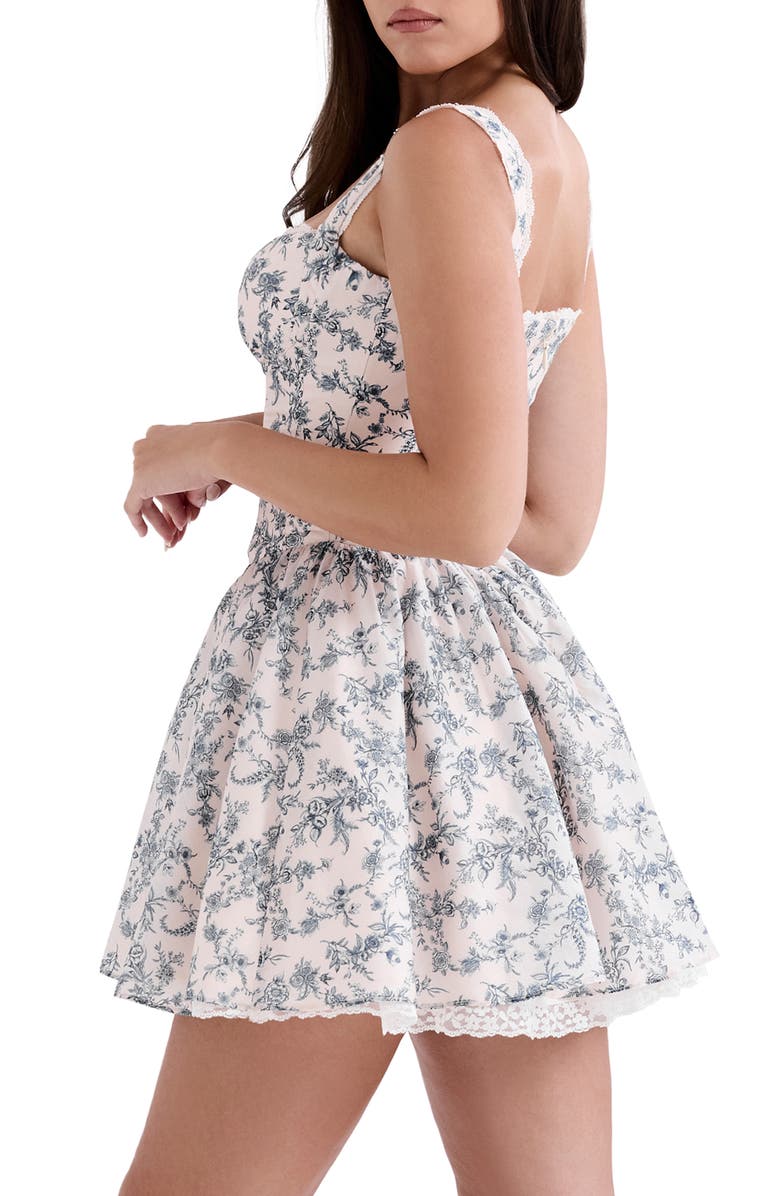 HOUSE OF CB Brigitte Floral Lace Trim Fit & Flare Minidress, Alternate, color, Navy Cream Floral