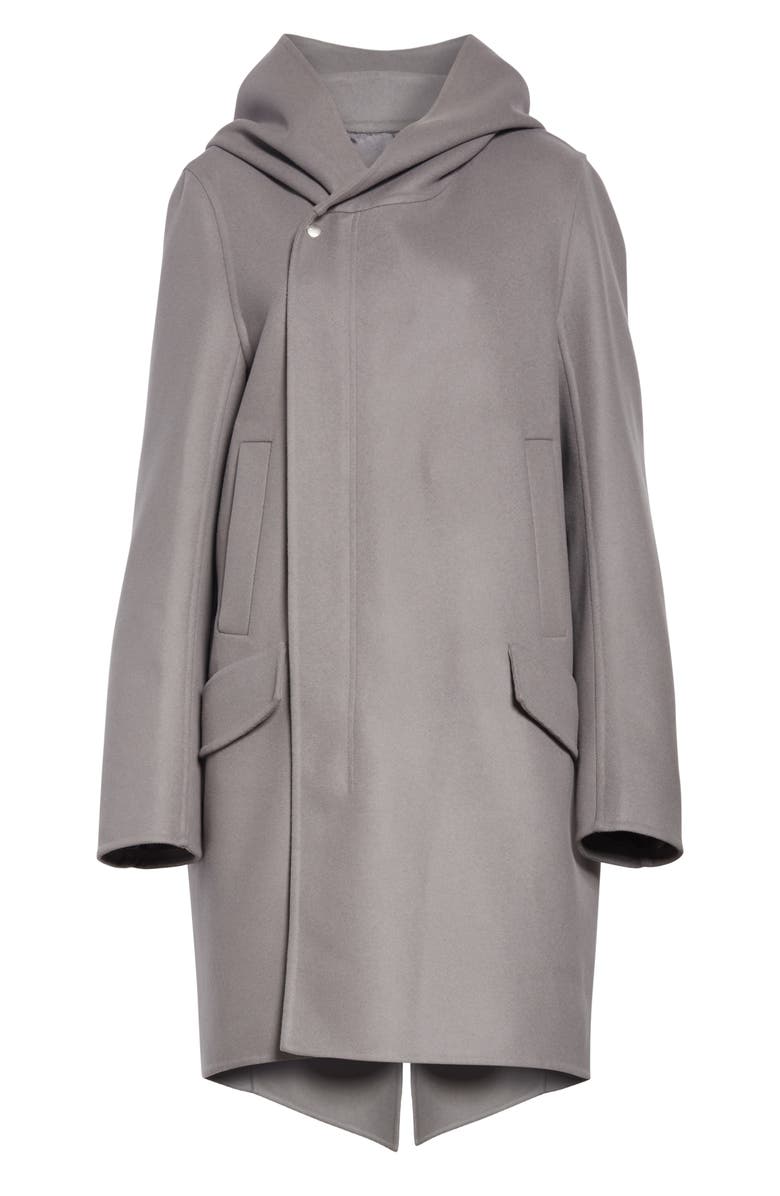 Rick Owens Slab Hooded Long Wool & Nylon Coat, Alternate, color, 