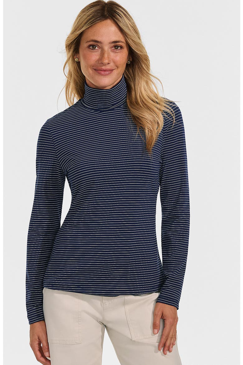 Lightweight Jersey Long Sleeve Turtleneck, Main, color, Deep Sea Navy Thin Stripe