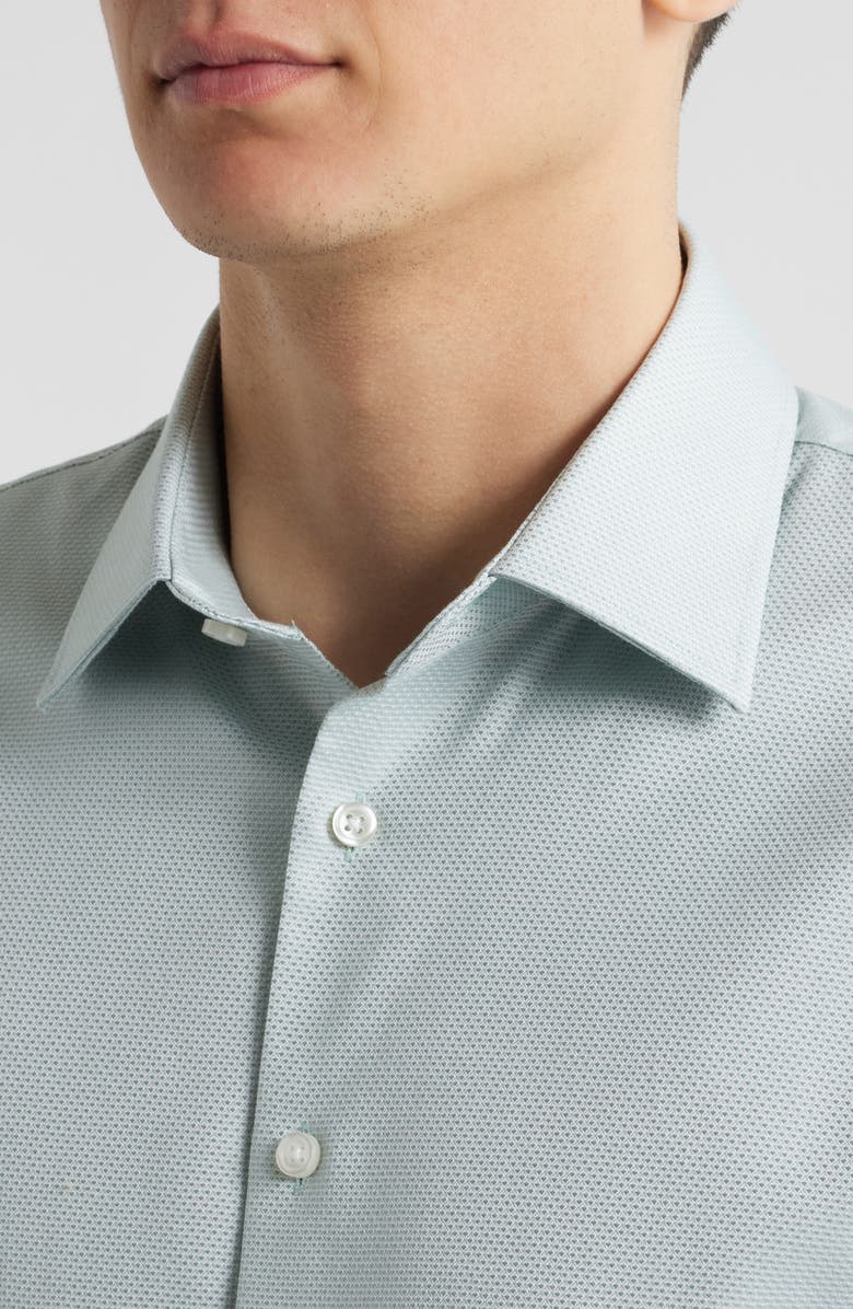 Nordstrom Premium Non-Iron Trim Fit Dress Shirt, Alternate, color, White- Green Triangle Pat