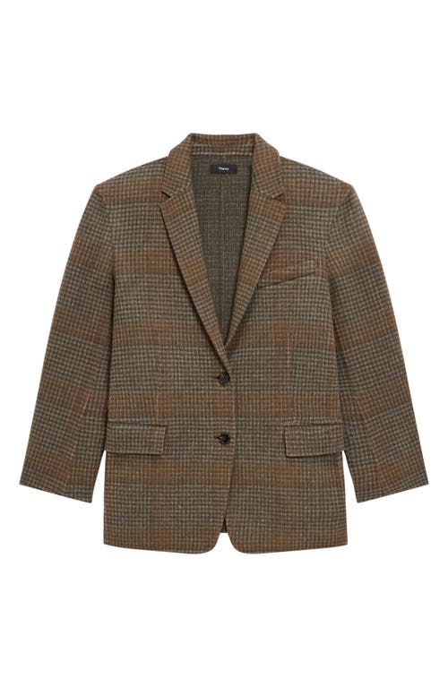 Theory Oversized Blazer In Plaid Wool-cashmere In Brown