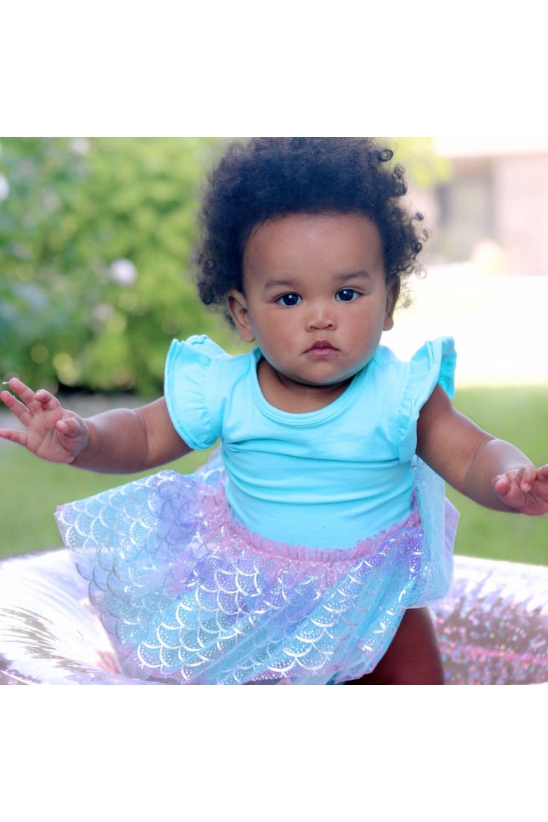 Sparkling Mermaid Short Sleeve Tutu Bodysuit, Alternate, color, Multicolor