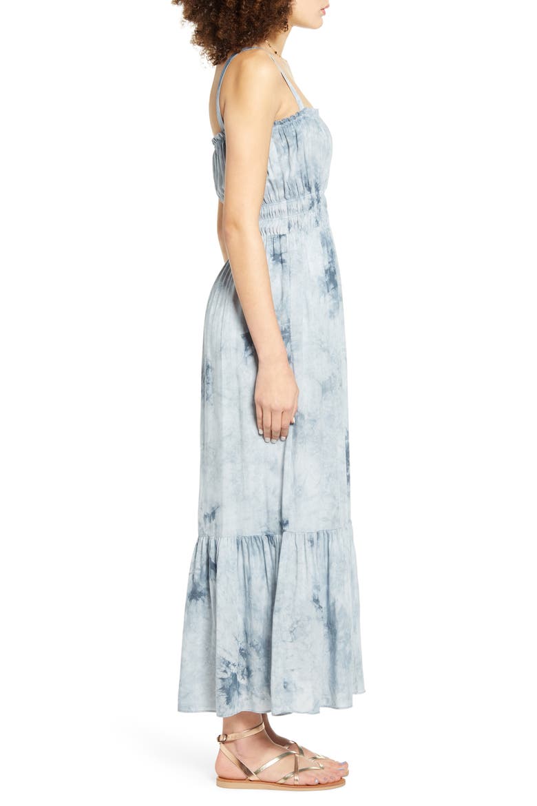 Smocked Waist Tie Dye Maxi Dress, Alternate, color, BLUE TIE DYE