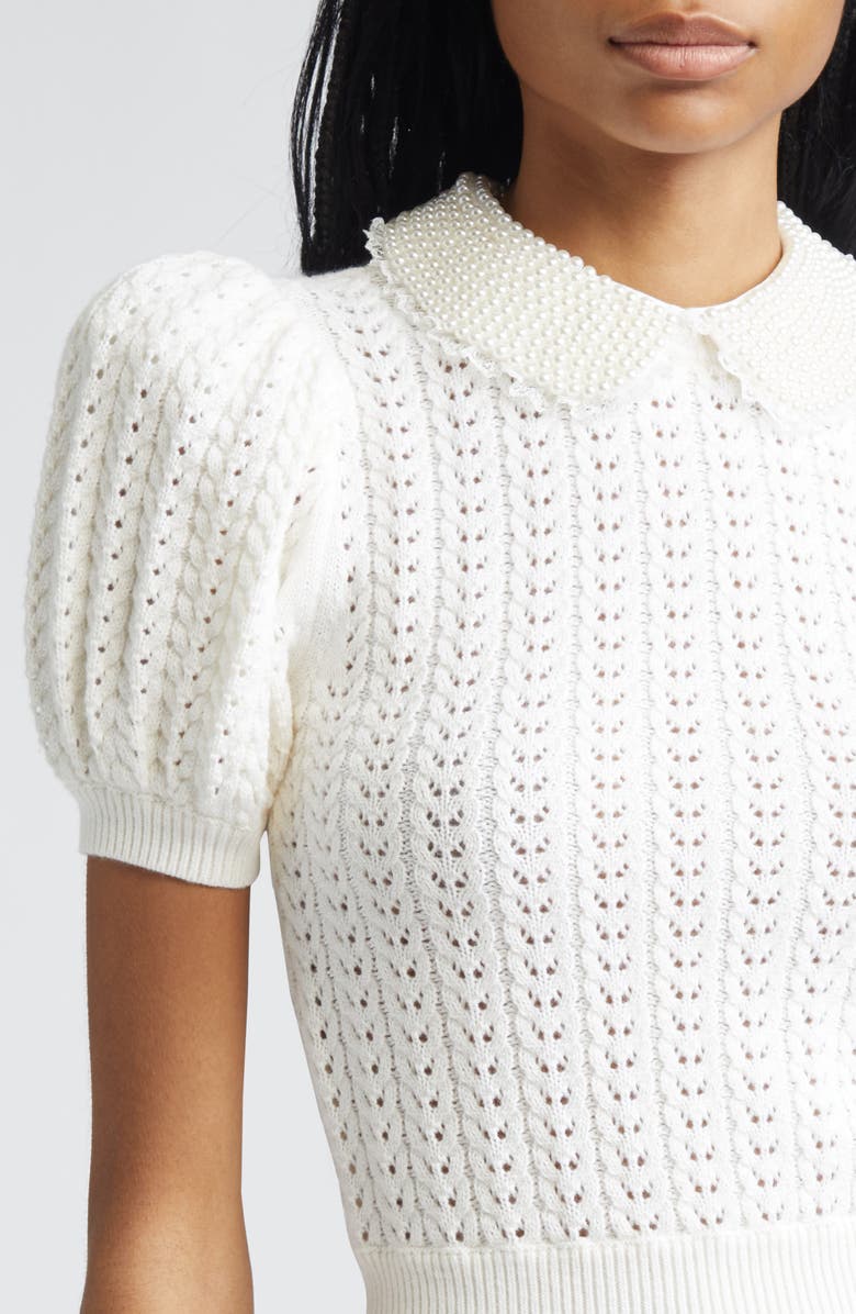 Alice + Olivia Chase Puff Sleeve Wool Blend Sweater, Alternate, color, Soft White