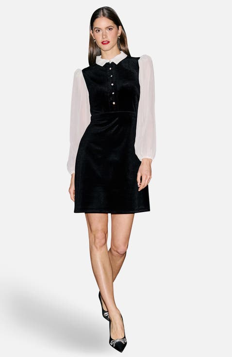 Contrast Long Sleeve Velvet Mini Dress