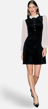 Yumi Contrast Long Sleeve Velvet Mini Dress