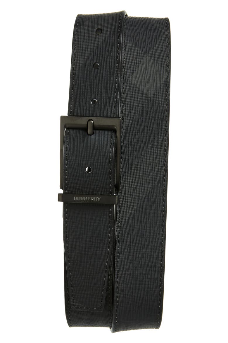 Louis Reversible Check Belt, Main, color, DARK CHARCOAL/ BLACK