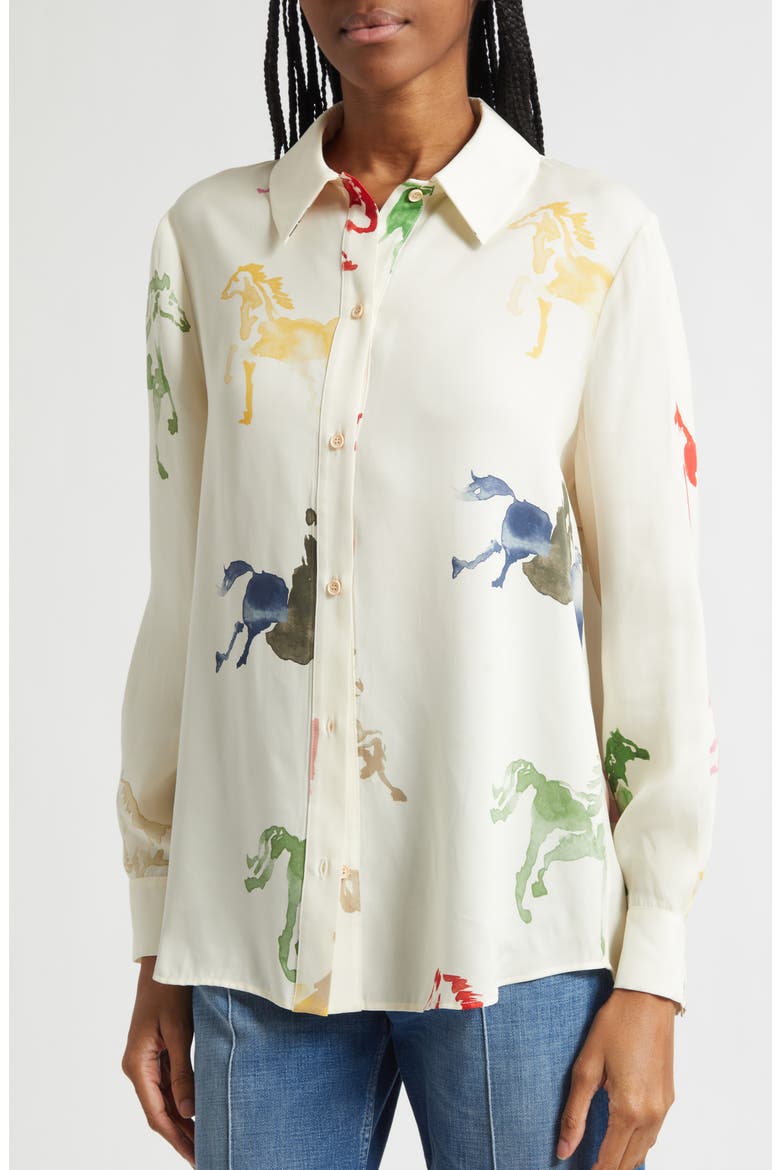 Watercolor Horse Print Button-Up Shirt, Alternate, color, HORSES