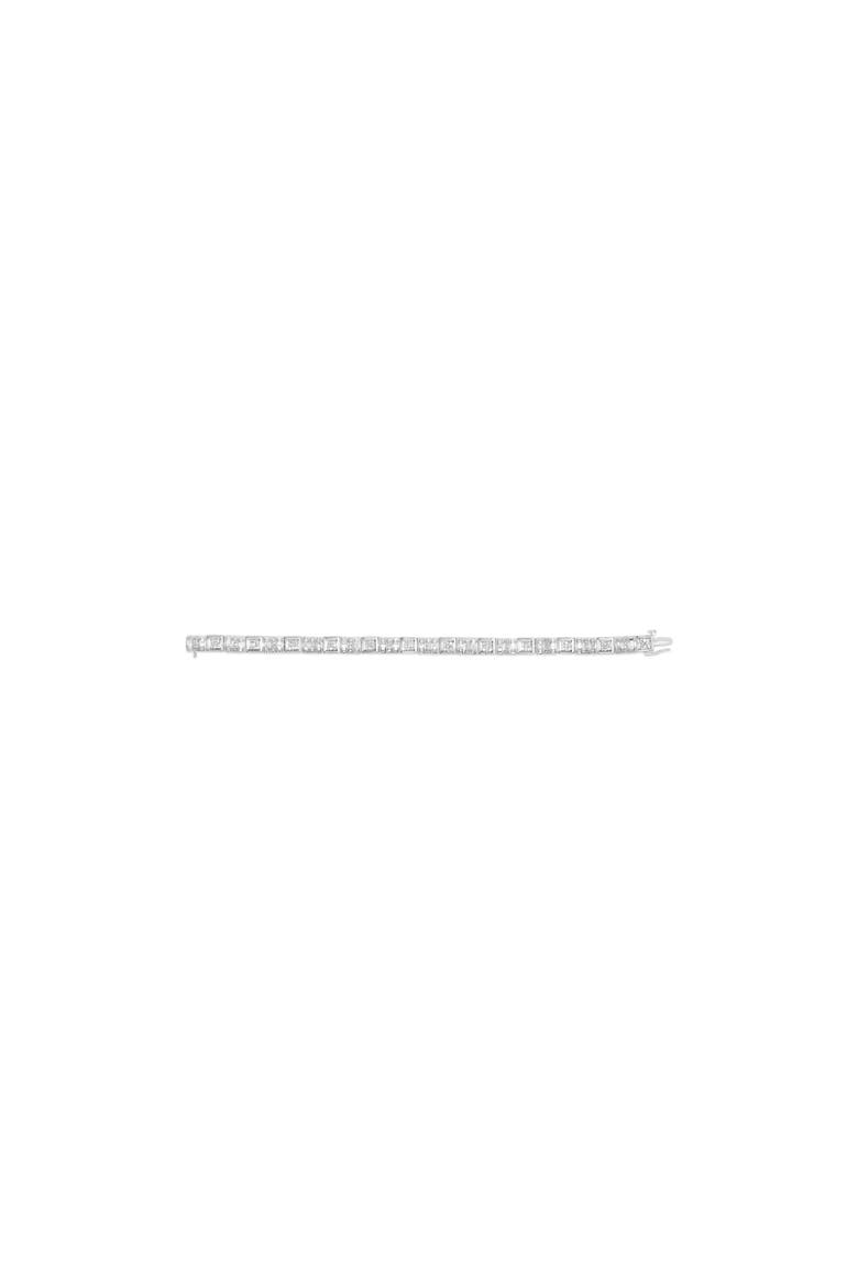 10K White Gold Round and Baguette Cut Diamond Bracelet, Alternate, color, White