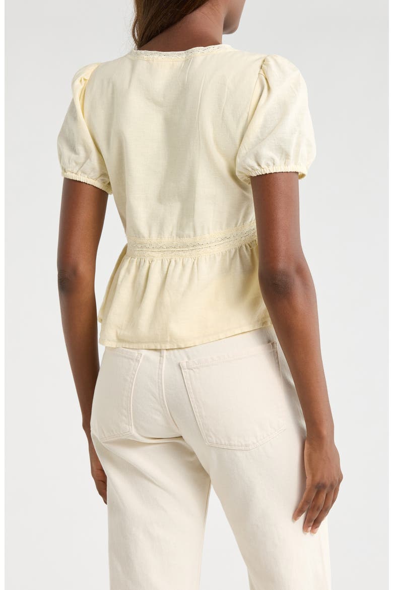 Lace Detail Linen Blend Peplum Top, Alternate, color, PASTEL YELLOW
