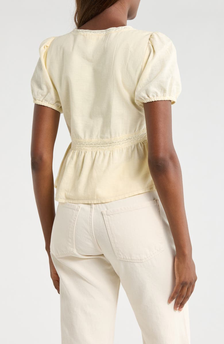 Lucky Brand Lace Detail Linen Blend Peplum Top, Alternate, color, Pastel Yellow