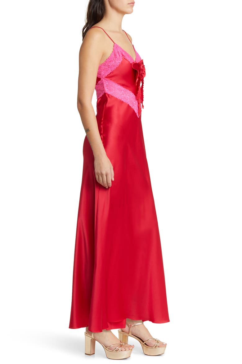 Serita Lace Silk Slipdress, Alternate, color, RED