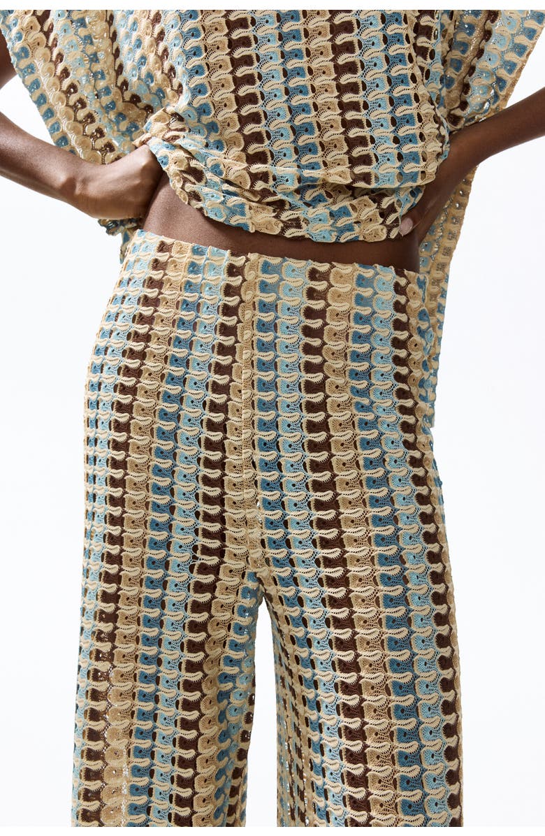H&M Flared Pull-on Trousers, Alternate, color, Light Beige/Patterned