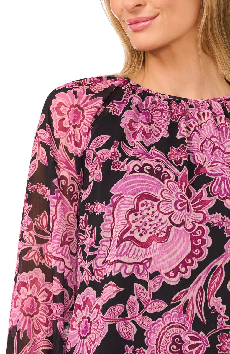 CeCe Print Smocked Cuff Top, Alternate, color, 